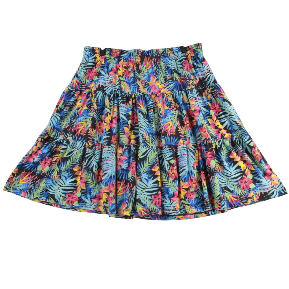 Woman Within Tropical Floral Tiered Skirt Women 1X 22/24 Blue Pink Elastic Waist